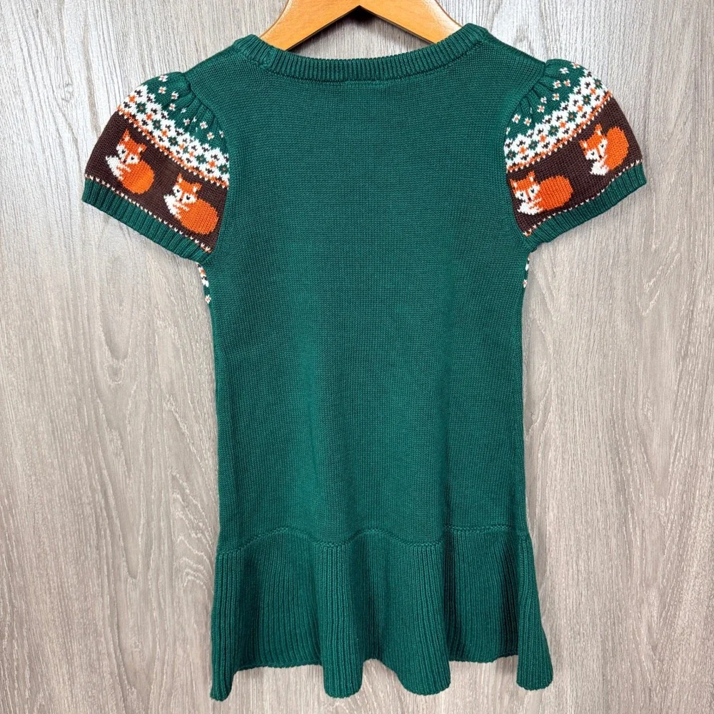 Gymboree Sweater Dress Grl 2T Green Fox Fairisle Cottagecore Woodland Cabincore
